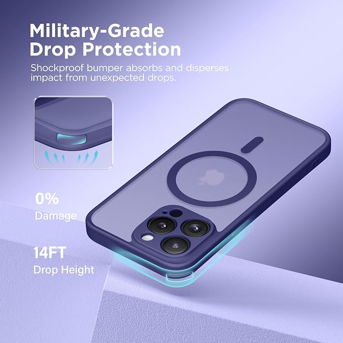 CAPRARO for iPhone 15 Pro Max Case, Compatible with MagSafe | Upgraded [Full Camera Protection] Shockproof Protective Slim Translucent Matte Magnetic Phone Case 6.7'', Purple Eggplant - Image 5