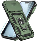 SunStory Phone Case for iPhone 17 Pro Case with HD Screen Protector & Slide Camera Cover & Rotated Ring Kickstand, [Military-Grade] Phone Case for iPhone 17 Pro, Army Green by SunStory