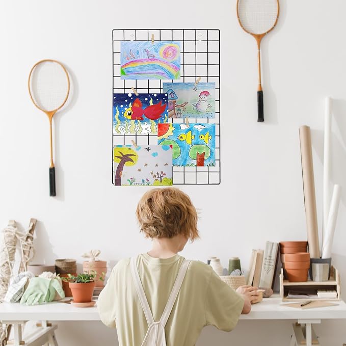 2 Pack Large Wall Grid Panels with Light and Clips, Photo Display Board, Picture Frame Collage Board, Wire Grid Wall Panel Room Decoration,Black | Picture Frames Collage , Wire Grid Wall Panel Room Decoration - Image 6