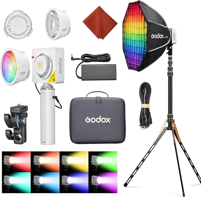 Godox ML100R RGB LED Video Light with 25600mAh Grip/Light Stand/Softbox | 110W Full-Color 1800K-10000K CRI 97+/TLCI 98+ 14 FX Effects Support APP Control for Live Streaming/Outdoor by GODOX