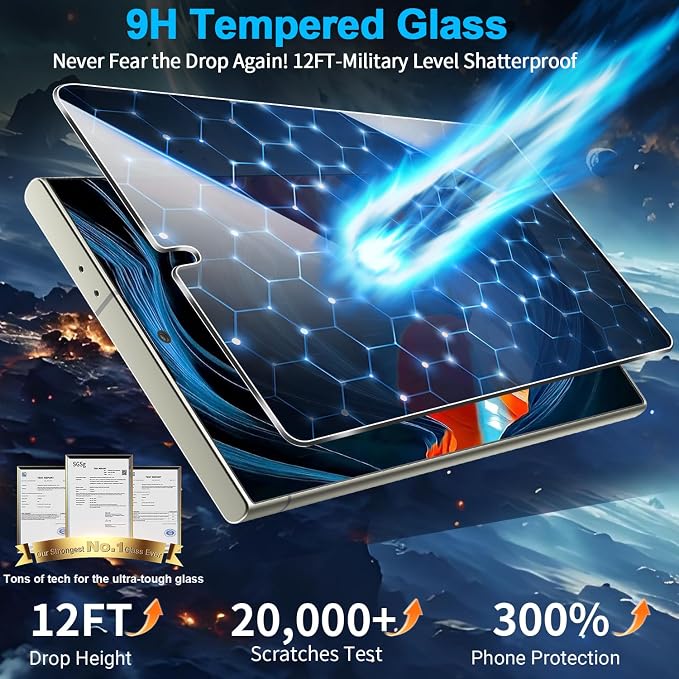 3 Pack Privacy Screen Protector for Samsung Galaxy S24 Ultra Tempered Glass, 9H+ Hardness, 12FT Military Grade Shatterproof, Auto Alignment Frame, Bubble Free Case Friendly HD Clear 6.8 Inch - Image 5