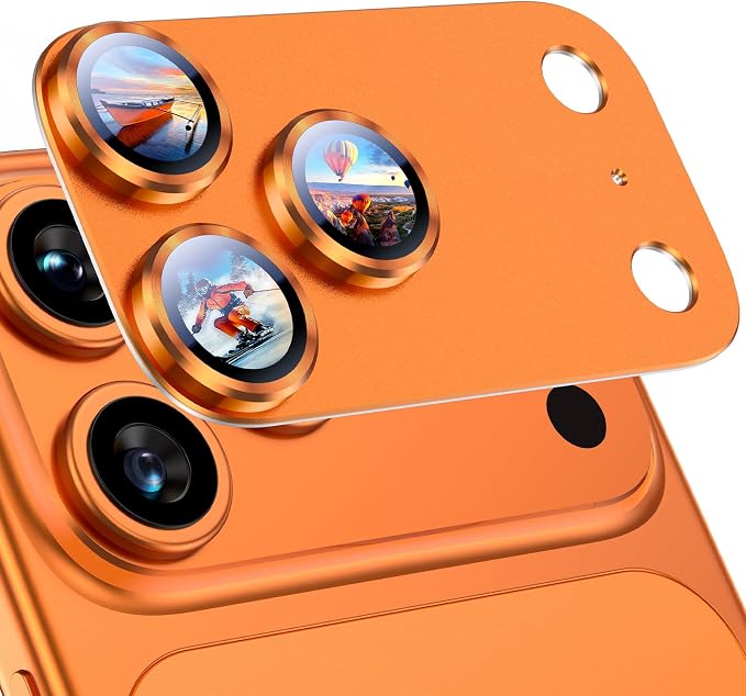 Uyiton for iPhone 17 Pro Max Camera Lens Protector, Metal Frame Glass Cover | Not Easy to Break, Strong Adsorption, Case-Friendly, Metal 9H Sapphire Glass Rear Camera Screen Cover, Cosmic Orange by Uyiton