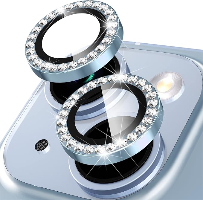 Suoman for iPhone 14 6.1 inch / 14 Plus 6.7 inch Camera Lens Protector, 9H Tempered Glass Film, [Does not Affect Night Shots] Metal Frosted Diamonds Independent Protective Cover- Diamond Blue by Suoman
