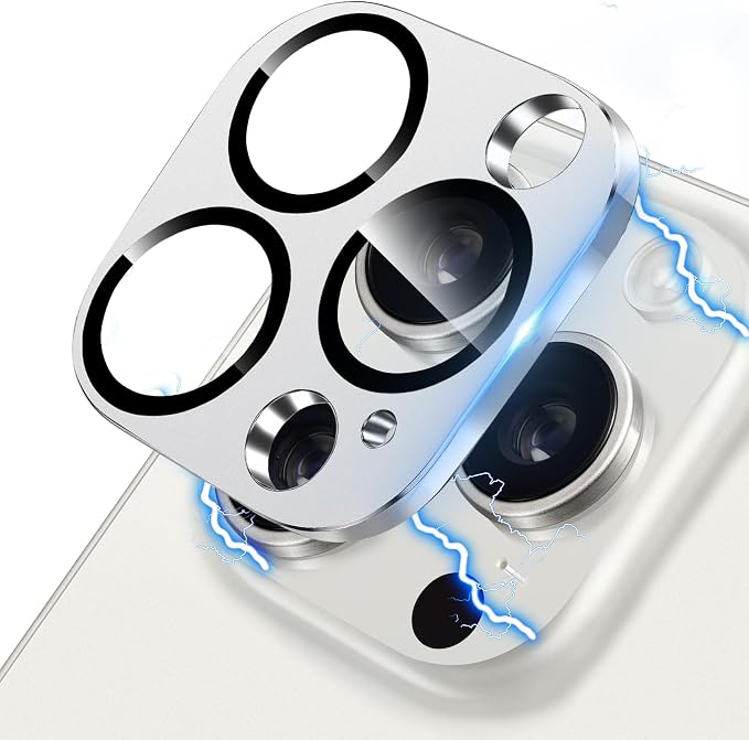 Camera Lens Protector for iPhone 13 Pro/iPhone 13 Pro Max Metal Camera Cover Film, 9H Tempered Glass, Anti-Scratch, Case Friendly - Silver by Hsefo