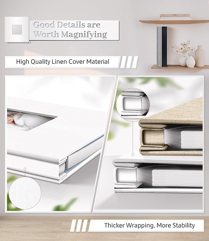Artfeel Photo Album Self Adhesive Scrapbook Album for 3x5 4x6 5x7 8x10 Pictures,40 Pages Linen Cover with Display Window DIY Photo Book,Ideal Gifts for Family Travel Wedding Baby - Image 5