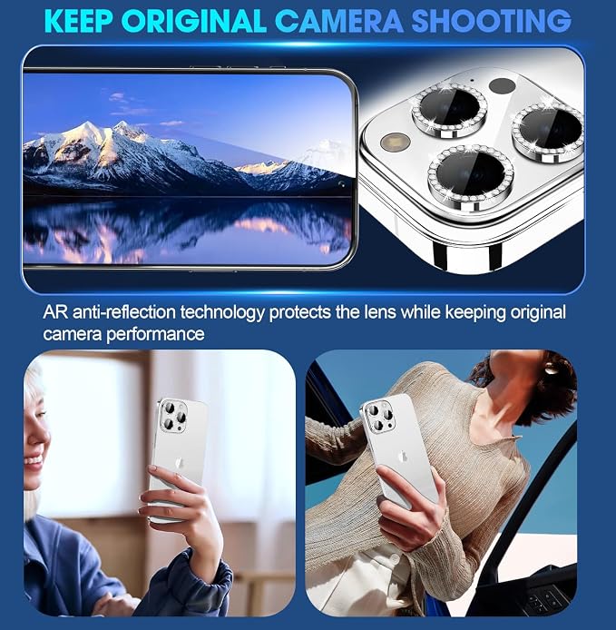 for iPhone 15 Pro/15 Pro Max Camera Lens Protector Diamond, Black | Individual Metal, 9H Hardness, Scratch Resistant, Shockproof, Drop Protection, Case Friendly, Stylish Accessories - Image 4