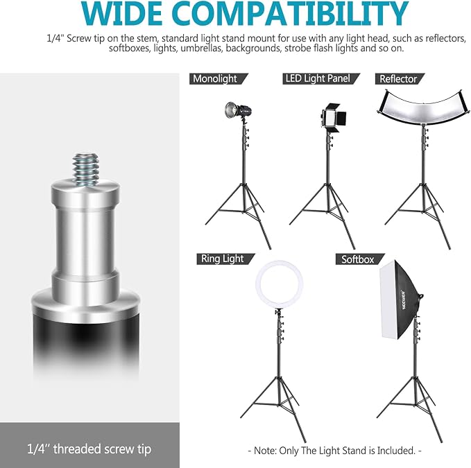 NEEWER Heavy Duty Light Stand, 13ft/4m Adjustable Metal C Stand, Black | Photography Tripod, Spring Cushion, 1/4" Screw, for Studio LED Continuous Light Background Flash Strobe, Max Load 22lb/10kg - Image 5