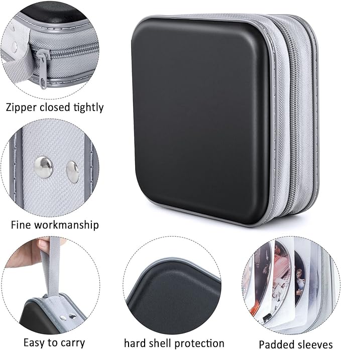 CD/DVD Case Wallet, 48 Capacity, Black, Plastic, Portable, Lightweight | Zipper‑DVD Organizer, Scratch‑Resistant Sleeves Shield Discs From Dust & Damp; Stores Music, Video, Gaming & Blu‑ray Discs - Image 2