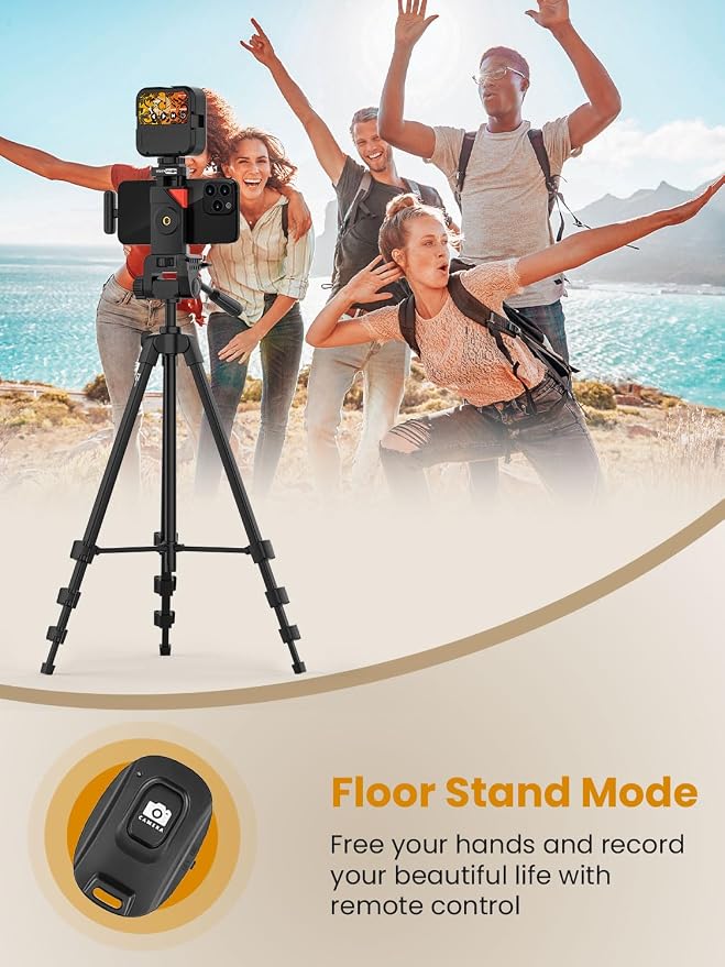 Vlogging Kit w/Light Wireless Mic,59" Full-Size Tripod Vlog K5 | Content Creator Essentials for iPhone & Android,w/ 1TX+1RX Lavalier Mic,Automatic Switch Phone Clamp,Camera Mount Tripod - Image 5