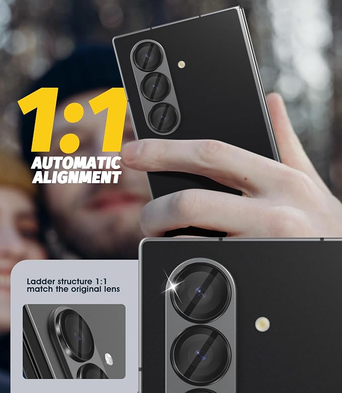 Orzero (2 Sets) Camera Lens Protector for Samsung Galaxy Z TirFold/Fold 7, [EZ Install] [Case-Friendly] 9H Tempered Glass Alloy Metal Ring Lens Cover, Military-Grade Shockproof, HD Clarity Anti-Glare (Black) - Image 4