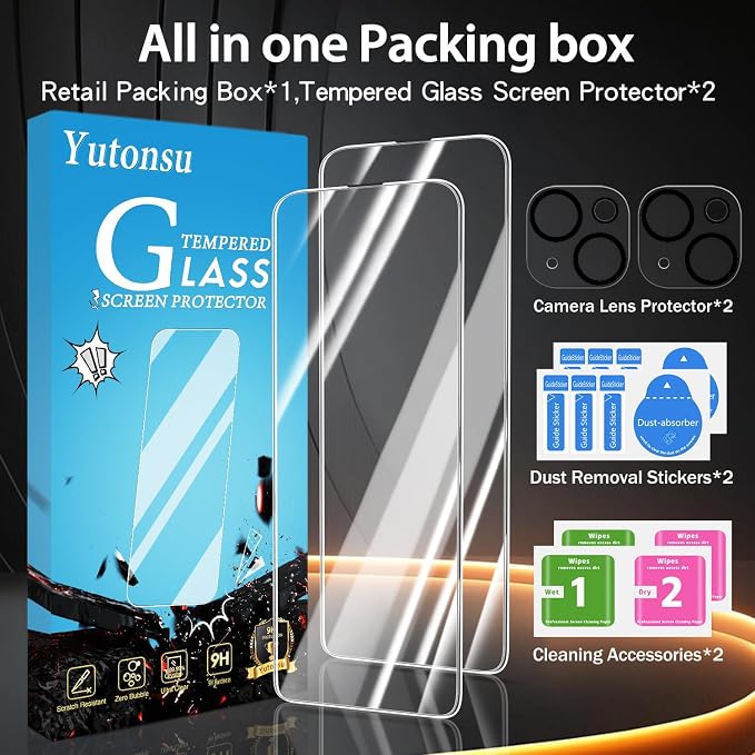 2 Pack Tempered Glass Screen Protector for iPhone 15 6.1-Inch | with 2 Pack Camera Lens Protector, Anti Scratch, Bubble Free, Case Friendly - Image 8