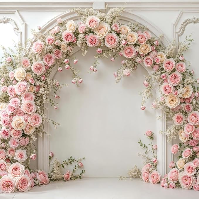 Kate 8×8ft (2.5×2.5m) White Plaster Line Wall Backdrop Photography Arched Flower Door Indoor Birthday Girl Party Party Wedding Maternal Portrait Background Photography Studio Props Photos Videos - Image 2