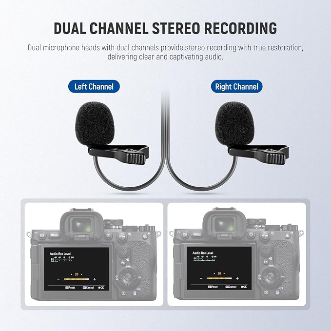 NEEWER 2m Wired Dual Lavalier Microphones with 4m Extension Cable, Mini Clip On Omnidirectional Condenser Lapel Lav Mic 3.5mm TRS for DSLR Mirrorless Camera Camcorder Interview Vlog, LM3 - Image 3