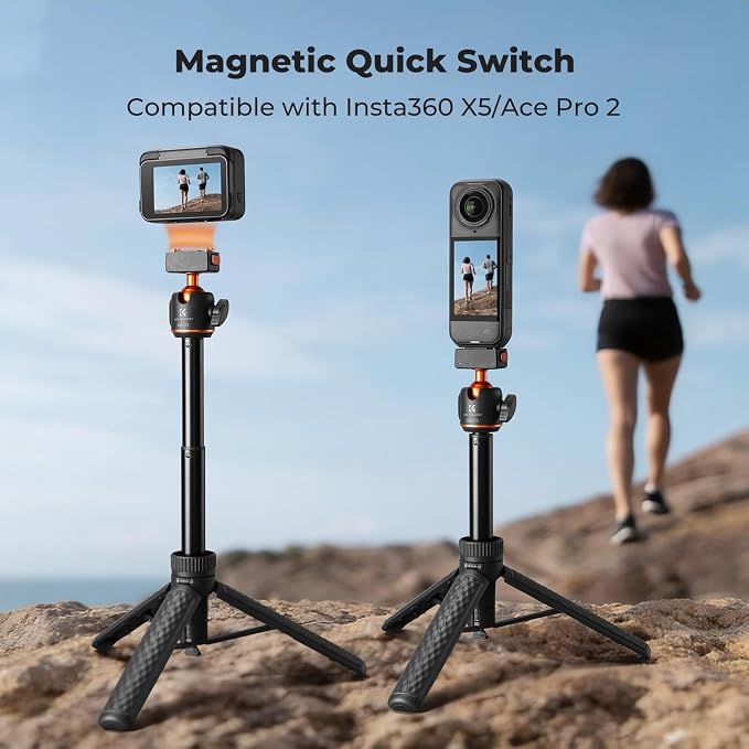 K&F CONCEPT Magnetic Quick Release Tripod for Insta360 X5/X6/Ace Pro 2 | 26" Tap-Open Tripod 360° Ball Head Extension Rod Table Portable Handle Grip Selfie Stick, Vlogging Stand, MS72 - Image 2