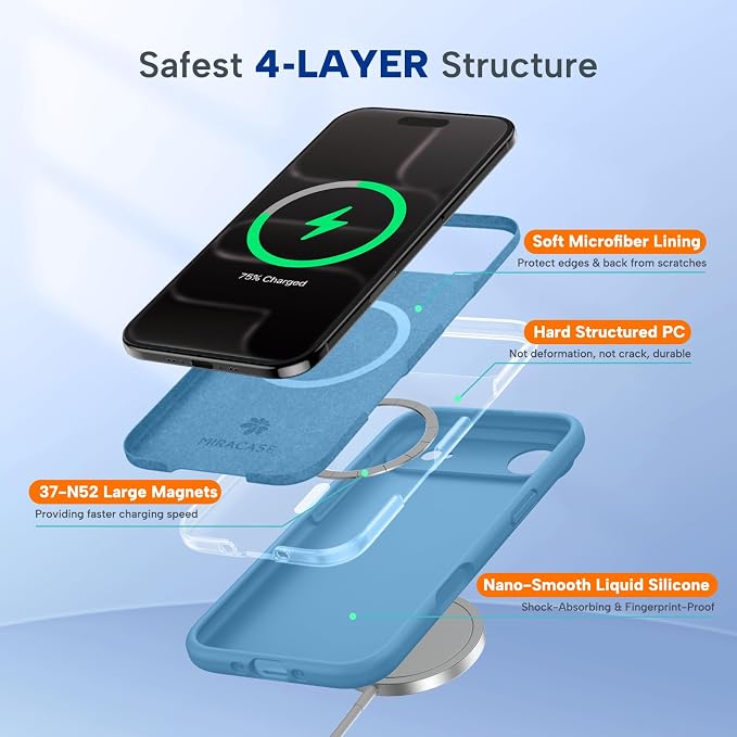 Miracase Magnetic for iPhone Air Case, Silicone, Capri Blue | Compatible with MagSafe, Soft Microfiber Lining,Silicone Shockproof Drop Protection Phone Case for 17 Air - Image 4
