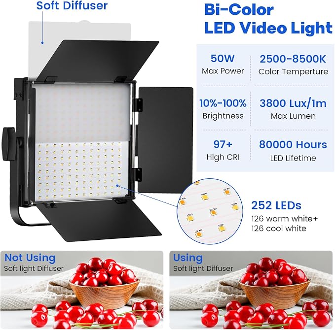 Photography Video Continuous Output Lighting Kit, 2Pack Upgraded Bi-Color LED Video Studio Lights Aluminum Alloy 2500k~8500k with Remote for Camera Photo Recording Filming Stage Shooting - Image 2