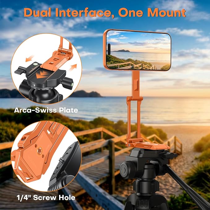 OMOTON TP06 Pro [Equipped Lanyard] 360° Rotating for MagSafe Tripod, Orange | Magnetic Phone Tripod for iPhone 17/16/15 Pro Max Air, Fold Selfie Stick with 1/4" Screw, Acra Fits Vlog, Gym, Travel - Image 3