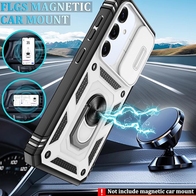 Gritup Fit for Samsung Galaxy S25 Case with Slide Camera Cover | 2 Pcs Screen Protector, Build in 360° Rotating Ring Kickstand, Military Grade Protective Phone Case, White+Black - Image 6