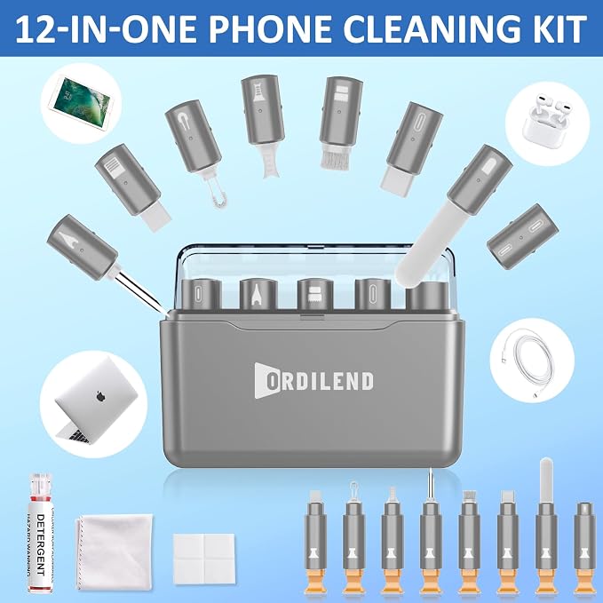iPhone Cleaning Kit for Charging Port, Cleaner Kit for AirPod Phone, Grey | Multi-Tool, iPhone Cleaner, Repair Lightning Cable USB C Speaker Charger iPad Connector, Compact Portable, with Storage Case - Image 2