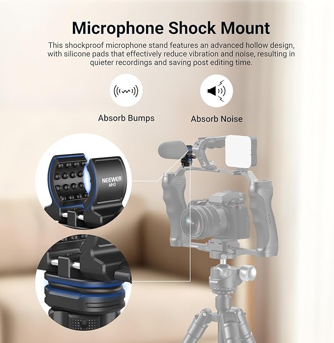 NEEWER Microphone Holder with Cold Shoe Adapter, Noise Reducing Shock Absorbing Mic Mount Accessories with Built in Silicone Pads, for Mics of 0.7" to 1" (19 to 25mm) in Diameter, MH3 | Noise Reducing Accessories with Built in Silicone Pads, for Mics o... - Image 2