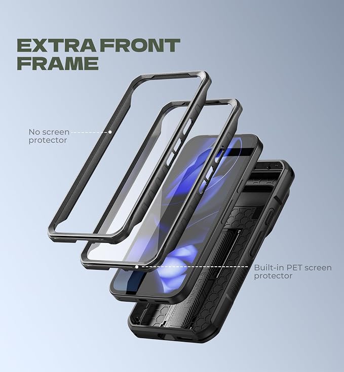 Dexnor for Google Pixel 9a Case with Slide Camera Cover & 2 Front Frames & Built-in Screen Protector & Heavy-Duty Kickstand, Full-Body Protective Cover Rugged Bumper Cases for Pixel 9a,Black - Image 4