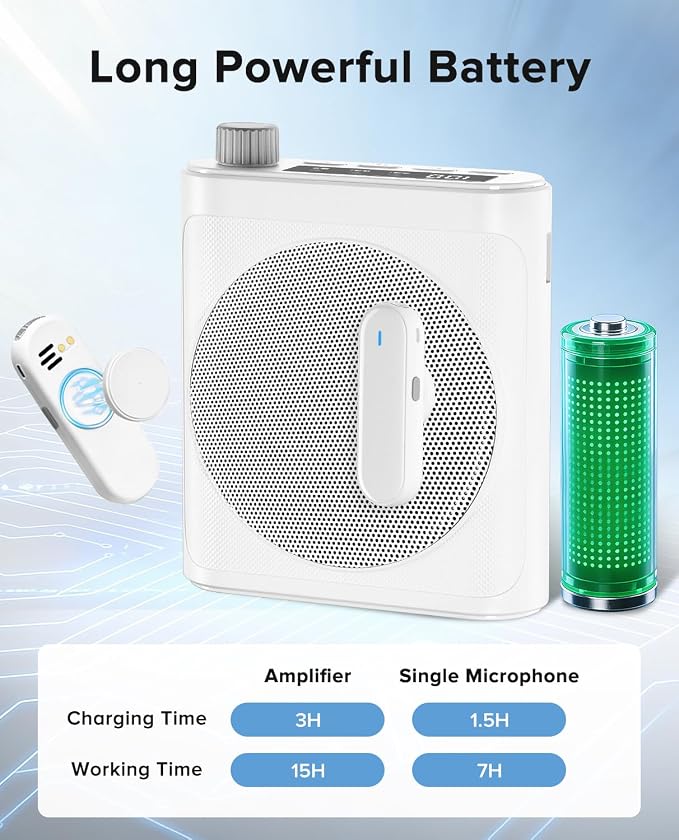 Voice Amplifier for Teachers with 2 Magnetic Lavalier Mics, White | Bluetooth Portable Rechargeable Speaker for Classroom, Meetings, Tour Guide Speeches, Public Speaking, Coaches, PA System - Image 5