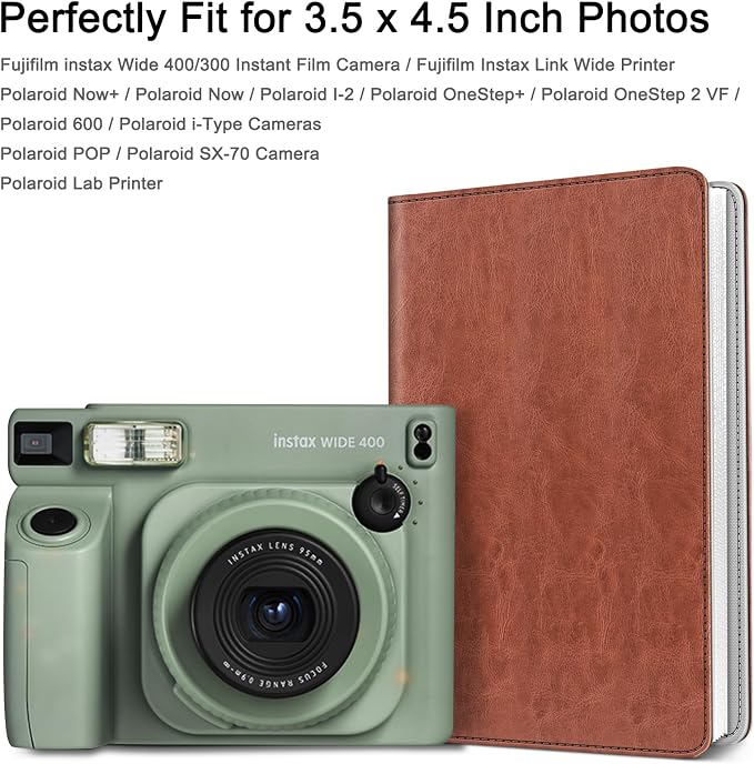 Fintie Photo Album for 3.5x4.25 Inch Polaroid Films, 64 Pockets | For Fujifilm Instax Wide Films, Polaroid Now+, Flip I-Type 600 Sx-70 Photos, Small Wallet Album, Memory Book, Chestnut Brown - Image 2