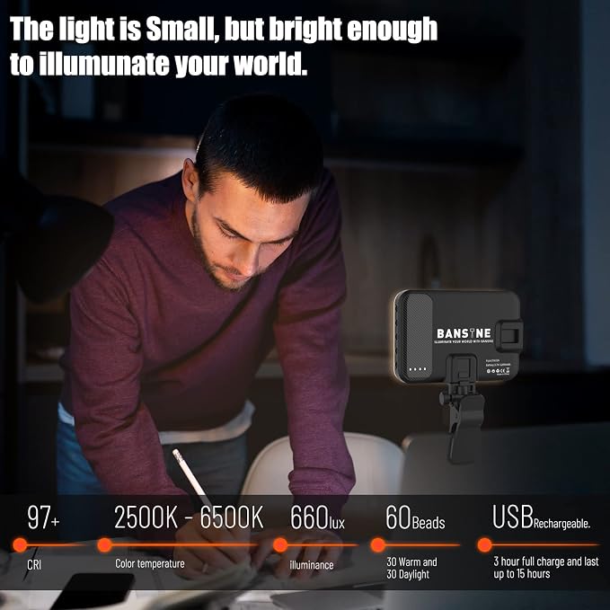 Selfie Light - BANSINE USB-Rechargeable LED Phone Light - Portable Photo Light with 97+ CRI, Up to 6500K Color Temperature for Selfie, Zoom Conference, Video, Makeup and Live Stream - Image 2