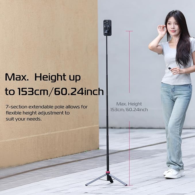 ULANZI 61'' Magnetic Selfie Stick Phone Tripod with Wireless Remote, Extendable Cell Phone Holder Stand, Compatible with MagSafe, Cellphone Tripod for iPhone 17 16 15 14 13 12 and Android Phones - Image 4