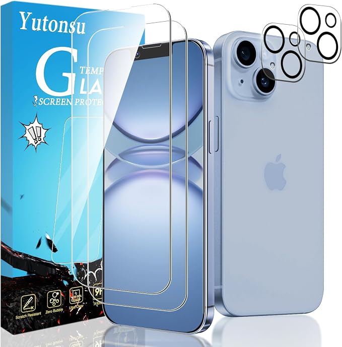2 Pack Tempered Glass Screen Protector for iPhone 14 6.1-Inch | with 2 Pack Camera Lens Protector, Anti Scratch, Bubble Free, Case Friendly by Unknown