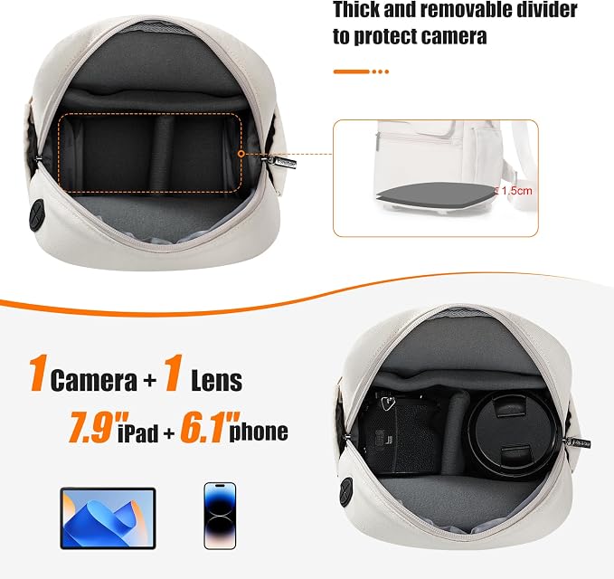 Cwatcun Camera Bag Sling Canvas, Crossbody Case with Rain Cover | Fits 1DSLR+1lens +7.9"iPad +6.1"phone. Travel Photography Bag for Canon, Nikon, Sony, Fuji DSLR/SLR/Mirrorless Cameras, Lens - Image 3