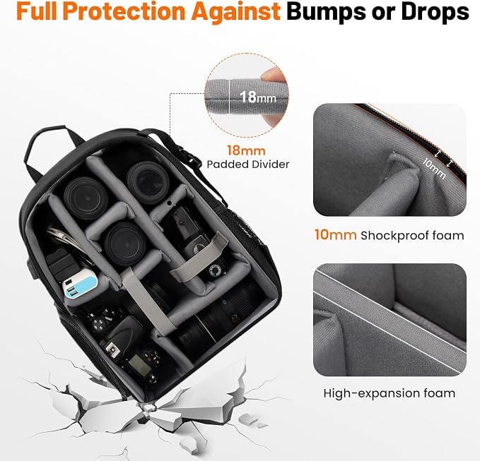 Cwatcun Professional Camera Backpack - Waterproof DSLR/SLR/Mirrorless Camera Case - Compatible with Sony, Canon, Nikon - Large Black - Image 3