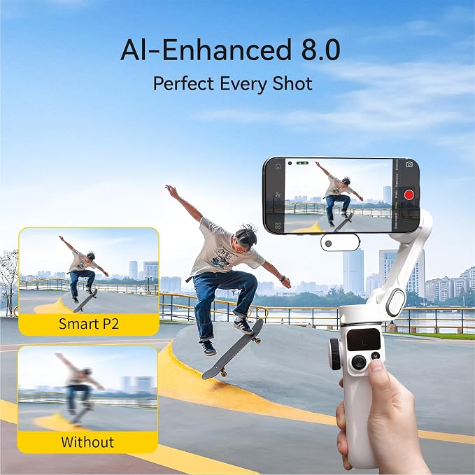 AOCHUAN 3-Axis Phone Gimbal for iPhone, Gimbal Stabilizer with AI Auto 360°Pan Tracking, Built-in Extension Rod, Fill Light, Quick Launch, Magnetic Phone Stabilizer for Video Recording-Smart P2 - Image 5