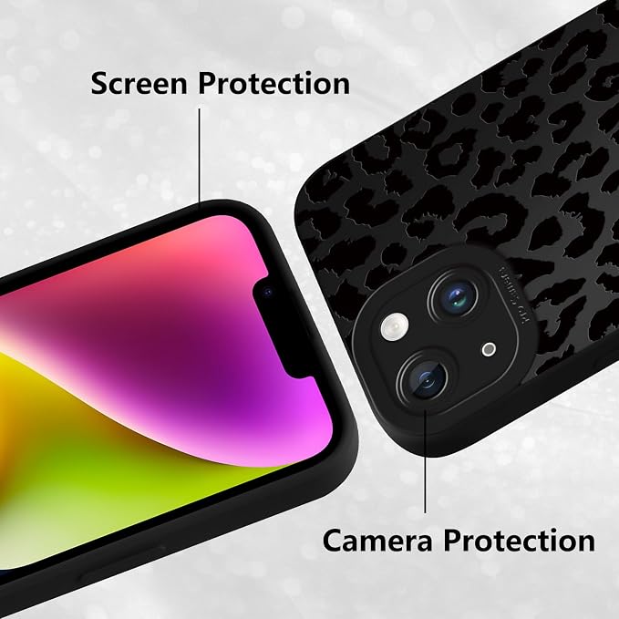 Cute Black Cheetah Print Phone Case for iPhone 14 Plus 6.7" | Aesthetic Leopard Pattern Design Cover Full Camera Lens Protective Shockproof Soft Slim TPU Funda for Men Women Girls - Image 5