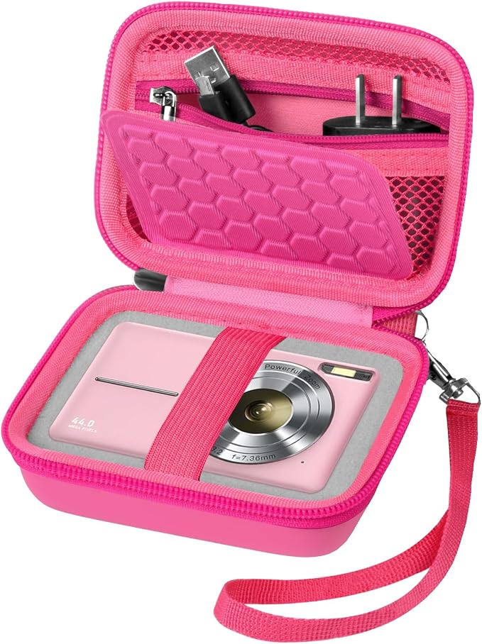 Comecase Digital Camera Case for Kodak PIXPRO FZ45 FZ55, Bright Pink | Fits Cameras up to 4.33 x 3.07 x 2.3 in, Pre-Cut Foam, Elastic Strap&Hand Strap, Mesh Pocket for Accessories, Case Only by COMECASE