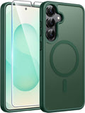 FNTCASE for Samsung Galaxy S25/S24 Plus Case, Fit Magsafe, Screen Protector | Translucent Matte Magnetic Back, 14FT Military Grade Drop Protection, Shockproof Protective Phone Cover, Green by FNTCASE