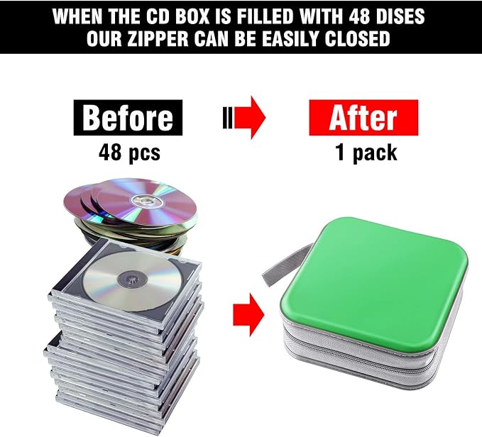 48‑Capacity Hard Plastic CD/DVD Binder for Car, Home & Travel | Zipper‑DVD Organizer, Scratch‑Resistant Sleeves Shield Discs From Dust & Damp; Stores Music, Video, Gaming & Blu‑ray Discs - Image 4