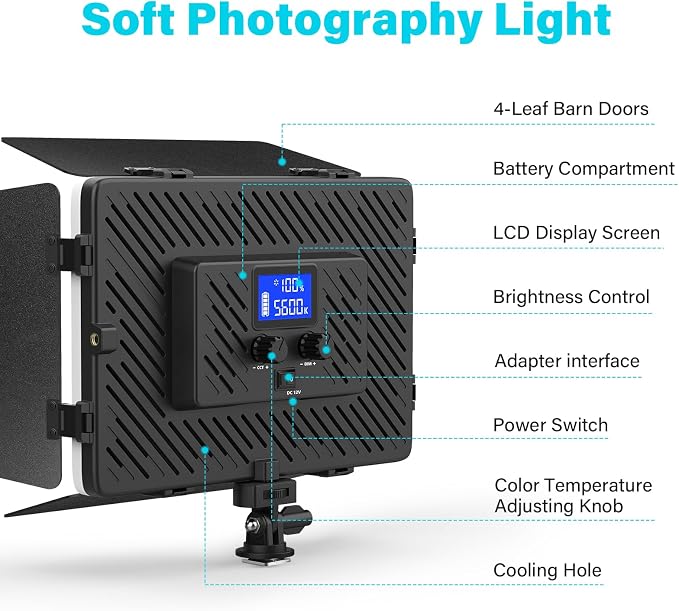 Led Video Light Panel Light with Barn Doors, 4000mAh Rechargeable - Image 3