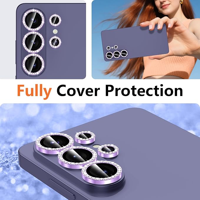 for Samsung Galaxy S26 Ultra Camera Lens Protector, Individual Metal Ring Tempered Glass Lens Cover, [Strong Adsorption] Scratch Resistant Ultra-Thin HD Clear Lens Cover, 1 Set-Purple Diamond - Image 8