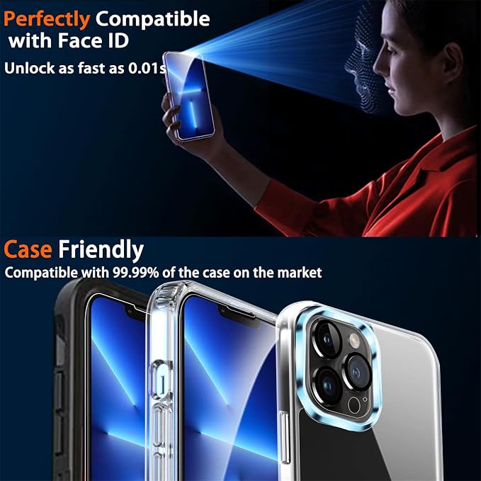 IMBZBK Screen Protector for iPhone 13 Pro Max, Tempered Glass, 3+3 Pack | 9H+ Hardness, Military Grade Shatterproof, Case Friendly, Bubble Free Easy Installation, with 3 Camera Lens Protectors - Image 2
