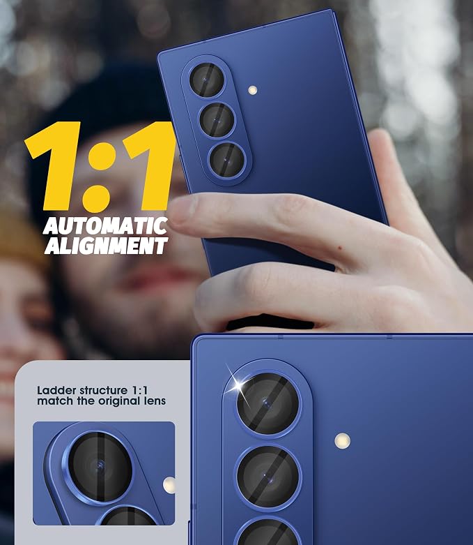Orzero (2 Sets) Camera Lens Protector for Samsung Galaxy Z TirFold/Fold 7, [EZ Install] [Case-Friendly] 9H Tempered Glass Alloy Metal Ring Lens Cover, Military-Grade Shockproof, HD Clarity Anti-Glare (Blue) - Image 3
