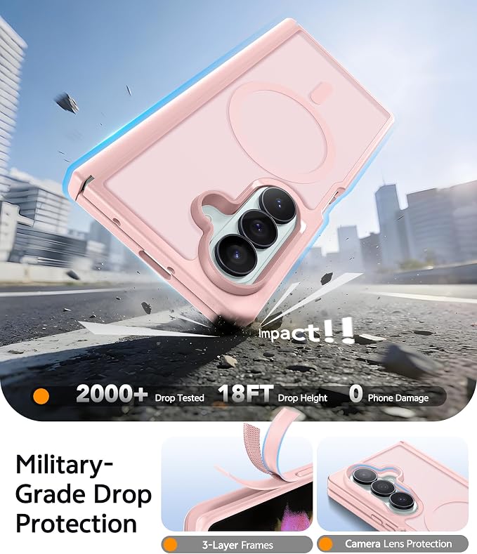 FNTCASE for Samsung Galaxy Z Fold 7 Case, Hinge Protection, Fit for Magsafe | with Screen Protector, Translucent Matte Magnetic Back, 18FT Military Grade Drop Proof, Protective Phone Cover, Light Pink - Image 4