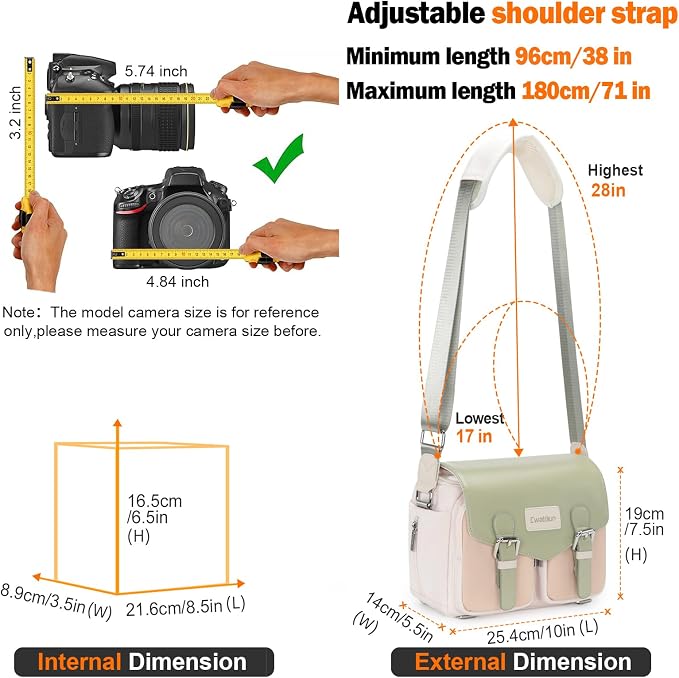 Cwatcun Midi Camera Sling Bag, Waterproof Crossbody Case with Tripod Holder | Camera/Photography Shoulder Messenger Bag for Canon, Nikon, Sony, Fuji DSLR/SLR/Mirrorless Camera, LensFits 1DSLR+2lenses. - Image 3