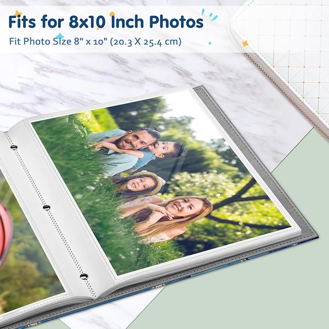 Fintie Photo Album for 8x10 Photos, 52 Pockets Vegan Leather Memory Book | Premium Cover Picture Book, For Family/Wedding/Couples Keepsakes, Anniversary Photos & Artwork Collection, Ocean Marble - Image 2