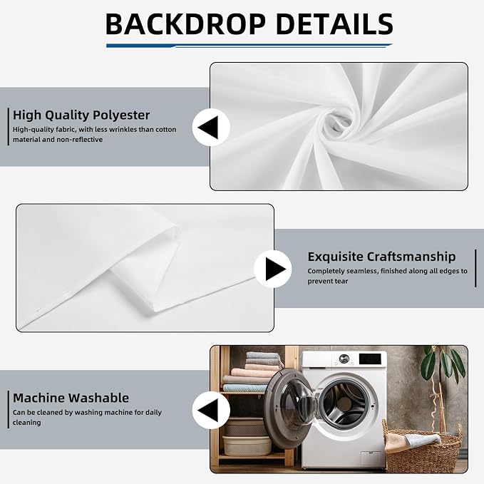 White Photo Backdrop for Photography Photoshoot Background, 10x7FT | Multipurpose Screen for Portrait Studio Video Recording Party Non-Reflective Easy Setup High Density - Image 2
