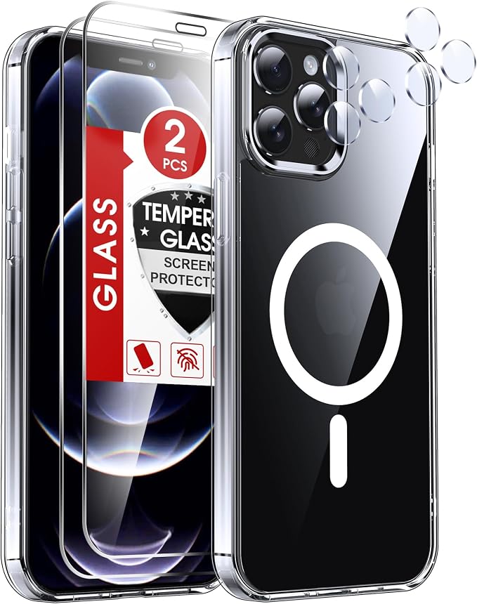 LeYi for iPhone-12-Pro-Max Case Clear: Compatible with Magsafe[ Screen Protector X2+ Camera Cover X2] iPhone12 Promax Cases Funda para i 12Pro Max Magnetic Protective Heavy Duty Slim, Transparent by LeYi