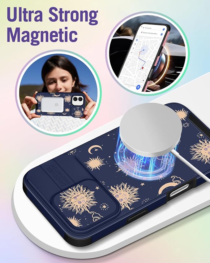 Buleens for iPhone 17 Case 6.3 Inch - with Ring Stand & Camera Cover Aesthetic Cute Designed for Women Girls Girly Kawaii Sun Moon Stars Unique Phone Case for iPhone 17 Compatible with Magsafe - Image 4