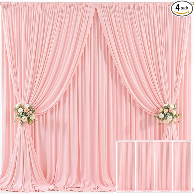 4 Panels Blush Pink Backdrop Curtain for Parties Baby Shower Wrinkle Free Pink Photo Curtains Backdrop Drapes Fabric Decoration for Wedding Birthday Party 20ft(W) x 10ft(H) by Tao-GePartyDecorations