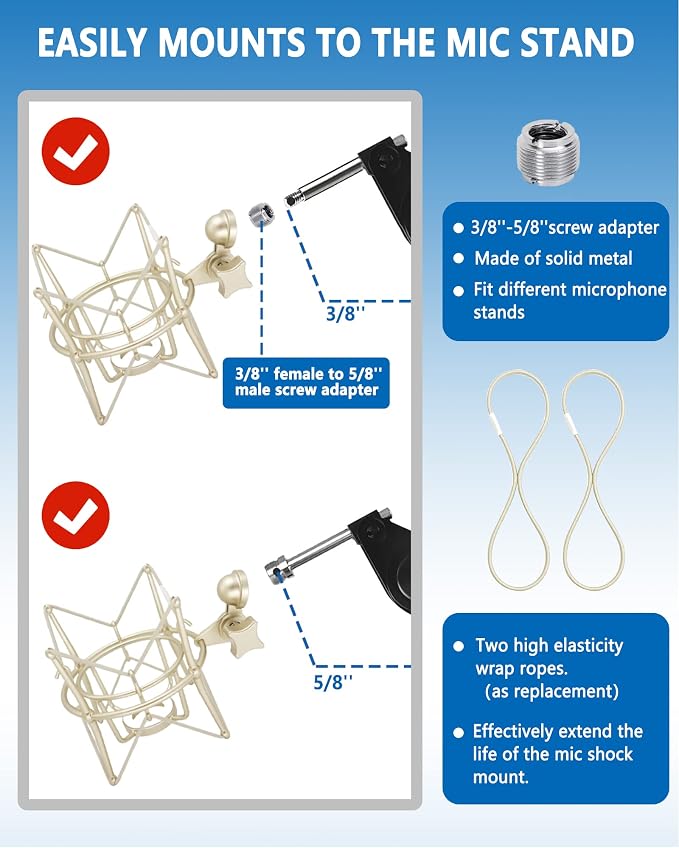 AT2020 Shock Mount Universal Microphone Holder Spider Recording Mic Shockmount Stand Compatible with Many Condenser Mics Like Rode NT1-A NT2-A Procaster MXL 990 770 U87 (Champagne) - Image 3