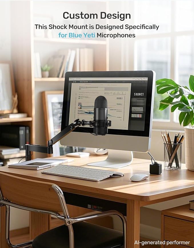 Custom Built for Blue Yeti Shock Mount with Pop Filter, 2026, Suspension | Anti-Vibration Elastic Suspension, Holder Clip & Screw Adapter, 2026 Upgrade, Compatible with Blue Yeti Mic, Podcast&Studio - Image 2